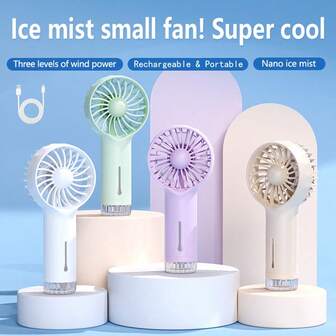 1 Pc Handheld Misting Mini Fan,Portable Fan ,USB Fan Rechargeable, Eyelash Fans For Women Makeup,Three- Speed Fan For Party Gift,For Summer And For Outdoor,Sport,Travel,Kitchen,Bedroom,School,Office,And For Woman,Man,Children,Adult