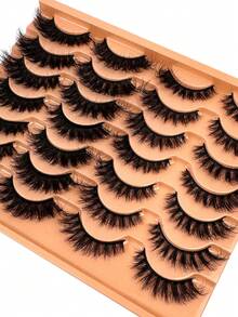 14 Pairs Luxury 3D Faux Mink Eyelashes - Thick, Fluffy And Elegant D Curl False Lashes, Natural Looking Fake Lashes With Wise Stripes, Fluffy Cat Eye Lashes, Suitable For Bold Eye Makeup, Reusable, For Beginners, Suitable For All Occasions - 眼尾拉長款 - 查看 4