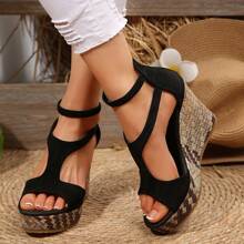 Women's Fashion Black Sandals, Thick Sole Ultra-High Heel Open Toe Platform Sandals, Summer