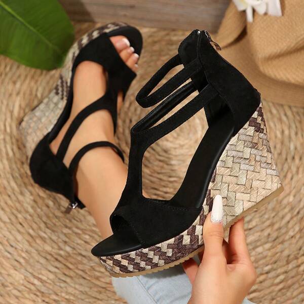 Women's Fashion Black Sandals, Thick Sole Ultra-High Heel Open Toe Platform Sandals, Summer