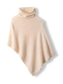 1 pièce Poncho en laine de mérinos 100% pour femmes, châle ample tricoté avec col roulé, cape asymétrique surdimensionnée