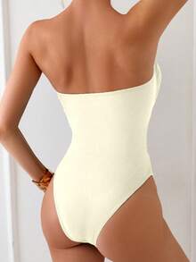 Women's Black Gold Flower Print Halter Hollow-Out Sexy One-Piece Swimsuit - White - View 2