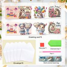 6 Packs 5D DIY Diamond Painting Greeting Cards, Owl, Hedgehog & Bear Designs, Handmade Diamond Art Greeting Card Kits Craft Kit With Asymmetrical Shaped Diamonds, Creative Gift For Christmas, Thanksgiving & Special Occasions