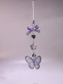 Bow Element 1pc Y2K-Inspired Purple Butterfly Acrylic Charm Phone Lanyard With Detachable Pendant Stylish Accessory For Fashion Enthusiasts Card Album Mobile Phone Ornament Spring Gift Birthday - Purple - View 5