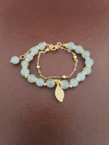 1pc Light Green Beaded Bracelet, Fashionable Children's Bracelet, Valentine's Day Gift, Elegant High-End Bracelet With Leaf Design, Luxury Jewelry For Students, Suitable For Girlfriend - Multicolor - View 2