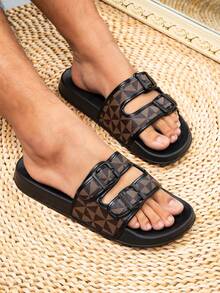 Men's Spring/Summer New Stylish Beach, Outdoor & Home Classic Two-Strap Slide Sandals - Brown - View 2