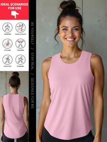Pink Women Athletic Tank Top With Curved Hem For Layered Look Wide Shoulder Racerback Style Ideal For Yoga Workouts Gym Sessions And Outdoor Hiking Outfits - Pink - View 2