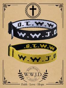 2条 Wwjd 字母提花针织手链，耶稣会怎么做？手绳保护祈祷手链，励志基督教饰品，适合青少年男孩女孩佩戴。