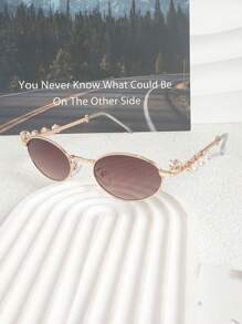 1pc Rhinestone Decor Oval Glasses, Vintage Elegant Eyewear For Women, Daily Accessories With Transparent/Tinted Lenses & Alloy Frame For Summer Beach Vacation,Outdoor,Travel Preppy Style For Back To School