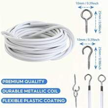 1 Paquete de Alambre para Cortinas de Red Color Blanco, Kit de Cable Colgante para Ventana de 3/5 Metros, Cuerda de Cortina con Ganchos Adhesivos para Barra de Cortina