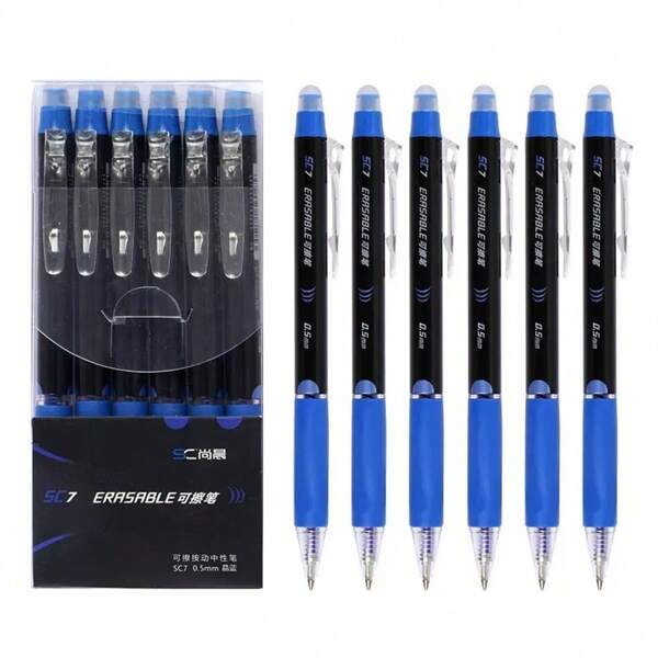 6pcs Student Smooth Writing & Quick Drying Erasable Ballpoint Pen, Blue & Black Available, School Supplies,Back To School