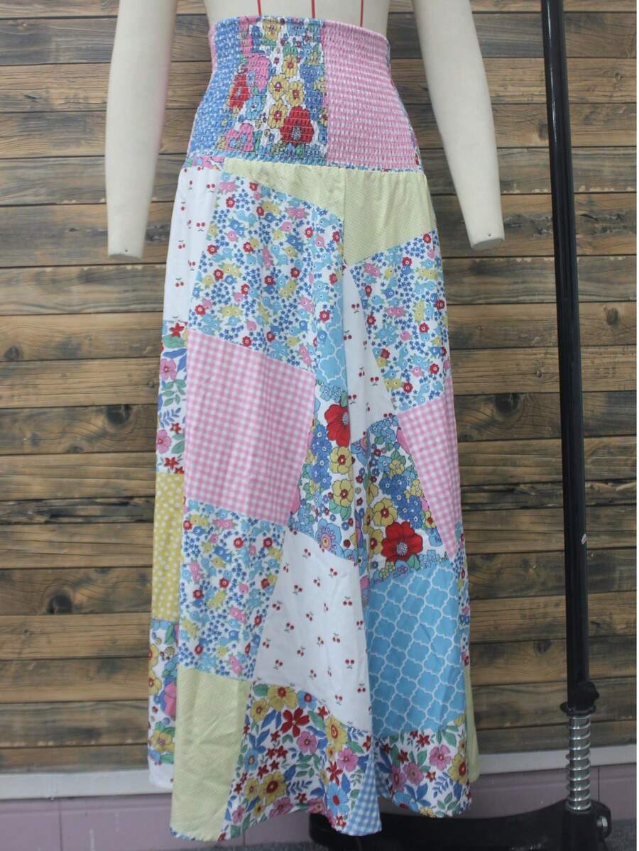 女士花卉印花波西米亚风荷叶边 A 字形半身裙，修身腰裙，适合海滩度假、音乐节、独立日