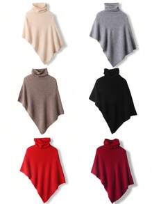 1 pièce Poncho en laine de mérinos 100% pour femmes, châle ample tricoté avec col roulé, cape asymétrique surdimensionnée
