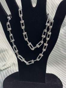 Conjunto*2 Colar e pulseira de fivela de ferradura em forma de U com design de moda hip-hop europeu e americano