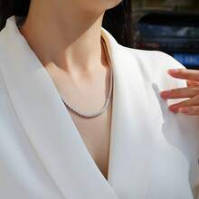 1 pieza Collar de Moissanita con pavé completo, baño de oro de 18K en plata de ley 925, diseño de cadena con engaste de garras, estilo minimalista, versátil para uso diario, superposición o regalo, con certificado GRA