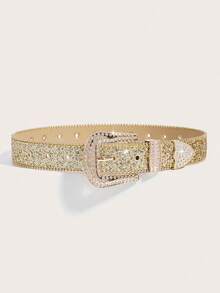 1pc Men's Western Cowboy Style Embellished Belt With Star Decoration, Suitable For Everyday Wear Summer, School Fall, Autumn, Halloween Autumn-Winter Accessories,Suitable For Teens, Youth,Men,Casual, Outdoor, Athletic, Vacation, Graduation Gifts, Birthday, Daily Wear - Gold - View 2