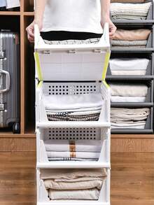 1 件多层可堆叠搁板整理器，抽屉式储物盒，用于存放衣服、毛巾、床上用品、包包、文具、厨房香料、浴室脏衣服，节省空间的分隔工具 - 彩色 - 查看 11