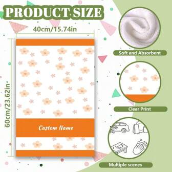 2PCS Name Customized Orange Flower Pattern Kitchen Towel And Dishclothe Dish Tea Towel Home Decor Bathroom Hand Towel Accessories Set Apartment Aesthetic Decoration Must Have Housewarming New Home Gift For Women Mom Grandma Nana Wife Bathroom Decor Fall Decor Beach Essentials Back To School Shower Towels For Beaty Salon, Hotel Sports,Home Essentials, Towel, Skin Care
