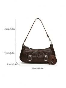 Fashionable Solid Color Retro Shoulder Bag, Suitable For Daily Commute And Travel - Coffee Brown - View 10