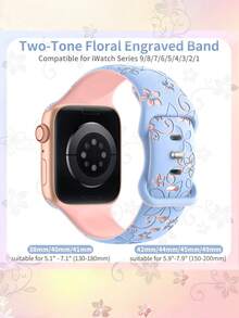 花卉雕刻表带，兼容 41mm、40mm、44mm、45mm、42mm、38mm、49mm、46mm 表带，女士款，可爱花朵双色柔软硅胶运动表带，兼容 Series SE、11、10、9、8、7、6、5、4、3、2、1、Ultra 型号。 - 天藍/粉 - 查看 8