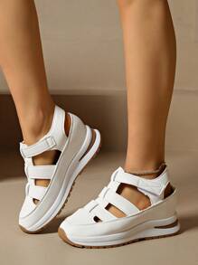 Women Platform Wedge Sport Sandals, Waterproof Closed Toe Gladiator Sandals, Fashion Hollow Chunky Sole Magic Tape Casual Shoes, Summer Elevator Comfort Sandals, Round Toe Soft Leisure Walking Shoes, Women Party Essential Comfy Wedge Sandals, Solid Color Thick Bottom Sandals For Ladies