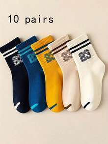 5 Pairs Kids Socks, Number 23 With Double Bars Mid-Calf Socks, Suitable For Daily And Sports Wear