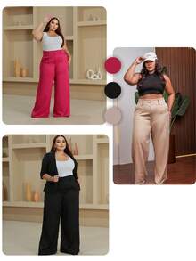 Wide Leg Plus Size Women's Long Elegant Dress Pants Comfortable  Bum Bum Lift Casual Elegant Boho Fabric Zipper Pocket Plus Size Evening Daily Holiday Birthday Party Formal & Evening Stage & Concert Travel Tea Party Country Music Concert Airport Wear - 米色 - 查看 4