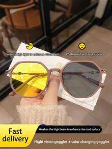 1pc 2-In-1 Photochromic Night Vision Glasses, Unisex, For Everyday Driving, Anti-Glare Day & Night Dual-Use Eyeglasses Frame - Multicolor - View 2