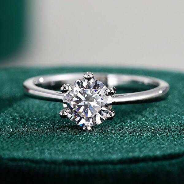 1 pièce Bague en diamant classique de luxe pour femme, Couleur D, VVS1 Moissanite, Argent sterling 925 plaqué or 18 carats, Convient pour le mariage, les fiançailles, l'anniversaire, cadeau d'anniversaire avec boîte-cadeau