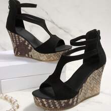 Women's Fashion Black Sandals, Thick Sole Ultra-High Heel Open Toe Platform Sandals, Summer