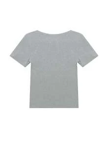 简约 U 领短袖 T 恤，弹力修身纯色百搭休闲上衣 - 灰色 - 查看 2