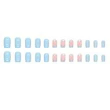 Juego de 24 uñas postizas personalizadas, de longitud media, de color azul con diamante de imitacións, de estilo elegante y fresco, adecuadas para uso diario para mujeres, con patrón de mármol y brillo de diamante de imitacións, superficie brillante