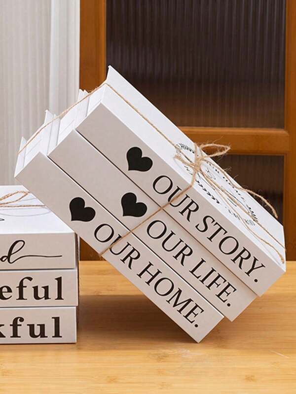 4pcs/1pc OUR HOME/LIFE/STORY Fashionable Decorative Fake Books Set. Ideal For Room, Bedroom, Bathroom, Birthday, Wall Decor. Suitable For Homes, Cafes, Hotels. Folded For Delivery, Assemble Per Last Image Or Video.