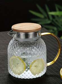 1pc Wholesale Glass Water Pitcher With Rice Pattern, Large Capacity Cold Water Jug, Heat-Resistant Tea Cup Set For Home Use