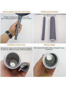 Capa para alça de utensílios de cozinha cinza, 1 peça, cabo de borracha resistente ao calor, adequada para uso doméstico na cozinha, inclui capas para alça de panela e frigideira de aço inoxidável, acessórios de cozinha