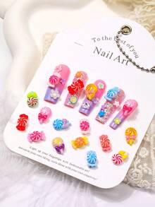 1 Box 60Pcs 3D Colorful Lollipop Candy Nail Charms - Spring Summer Resin & Acrylic Nails | Cute Kawaii Gel Nail Art With Pastel Rainbow Designs | Easter, Graduation, Party Nail Decorations For Women - Nhiều màu - Xem 4
