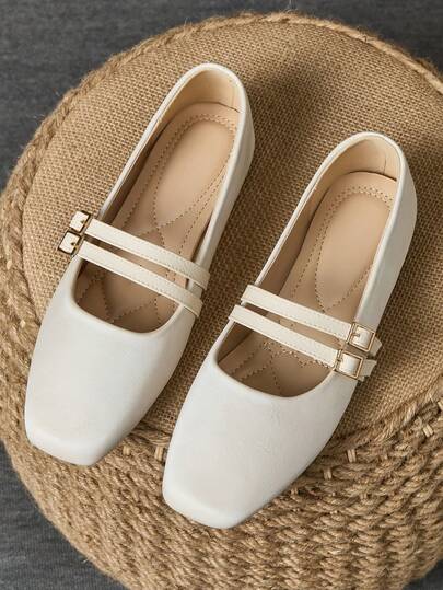 WHDXY Dammodelägenheter, fransk fyrkantig tå i äkta stil med ballerina, mångsidiga bekväma skor för arbete, vardagliga eller jeans