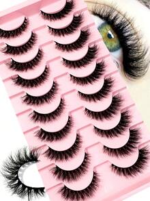 全新 10 对/包短款自然猫眼睫毛蓬松 3D 水貂假睫毛假睫毛水貂睫毛柔软自然睫毛延长睫毛化妆睫毛 - 交叉款 - 查看 2