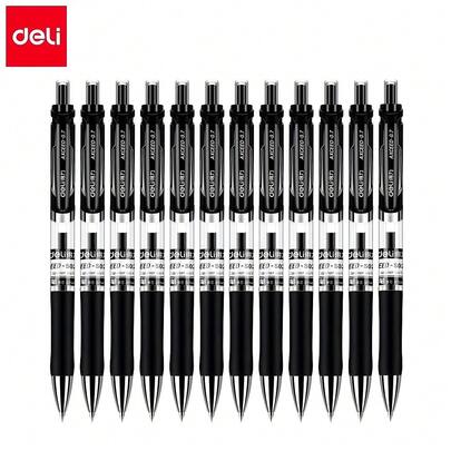 12pcs Deli 0.7mm Black Erasable Gel Pens, Smooth Writing, Comfortable Grip, Can Write 300m, Suitable For Office, Meeting, Signing, Study And Other Scenarios