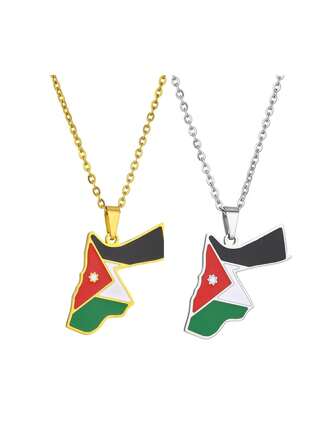 18k Gold-Plated Map Flag Pendant Necklace Stainless Steel Drip Oil Retro Fashion Simple Elegant Suitable For Women