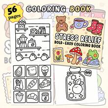 1PC Stress Relief: Coloring Book For Adults And Kids, Bold And Easy, Simple And Big Designs For Relaxation Featuring Animals, Landscape, Flowers, Patterns, Cute Things And Many More ,Featuring A Vibrant Color Design With Cute Animal Characters And Cozy Scenes,Back To School - Multicolor - View 1