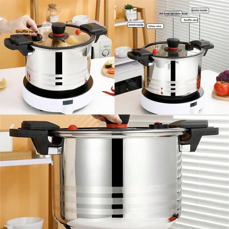 1pc Stainless Steel Pressure Cooker Stainless Steel Cookware With Easy Opening&Closing Lid, Works On All Cooktops - Multicolor - View 1