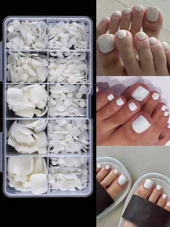 120 件假趾甲片 12 种尺寸 白色全覆盖假趾甲片 按压式沙龙脚趾甲延长设计脚趾甲人造丙烯酸指甲用品