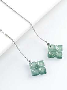S925 Silver Natural A-Level Jade Earrings, Elegant Women's Pendant Earrings In Clover Shape Style, Suitable For Daily, Festival, Vacation, Party, Date Wear, Mother's Day Gift, Suitable For Gift Giving.Authentic S925 Sterling Silver Earrings With Inlaid Translucent Green Jade Balls & Secure Lobster Clasps For Women's Wedding/Birthday Gift - Includes FREE Luxury Gift Box (Certified Hypoallergenic)