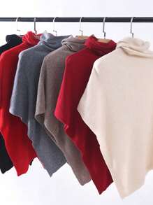 1 pièce Poncho en laine de mérinos 100% pour femmes, châle ample tricoté avec col roulé, cape asymétrique surdimensionnée