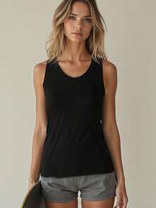 Women's Fitness Criss-Cross Strap Sports Tank Top, Gym Workout Casual Sleeveless Shirt - Black - View 3