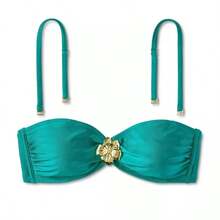 Women's High Shine Center Front Hibiscus Detail Bandeau Bikini Top - Wild Fable™ Teal Green - 1 - View 6