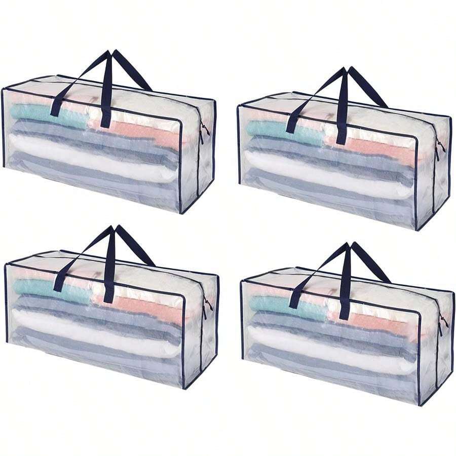 Woven Bag For Moving, Semi-Transparent Handheld PE Large Capacity Storage Bag, Waterproof Clothes Zipper Bag - Multicolor - View 1