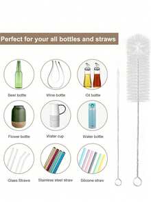8pcs Bottle & Straw Cleaning Brush Set, Long Nylon Bottle Brush, Flexible Stainless Steel Handle, Suitable For Bottles, Straws, Pipes, Decanters, Sinks And Li - Multicolor - View 6