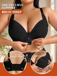 MIOTAN Plus Size Women Lace Front Closure Solid Color Fashion Supportive Underwire Bra - Black - View 2